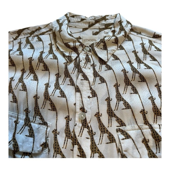 Chico’s Cheetah Print Blouse Button Down Long Sleeve - Size Large - Picture 4 of 14